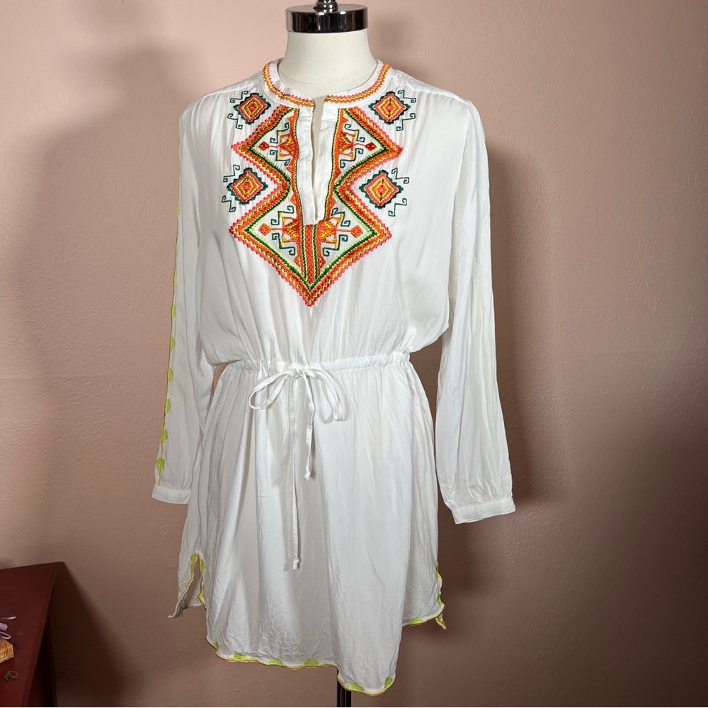 Shoshanna swim wear Bohemian embroidered Tie Waist mini Dress Cover up White 🎁